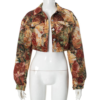 Women's Streetwear Flower Single Breasted Coat
