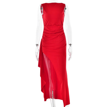 Women's Slit Dress Elegant Sexy Round Neck Backless Sleeveless Solid Color Maxi Long Dress Holiday Cocktail Party