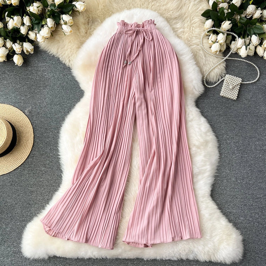 Women's Daily Casual Stripe Full Length Pleated Casual Pants