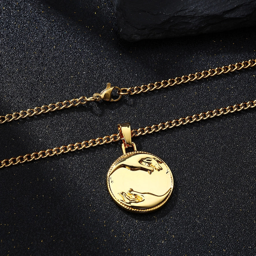 Casual Round 304 Stainless Steel 18K Gold Plated Men's Pendant Necklace