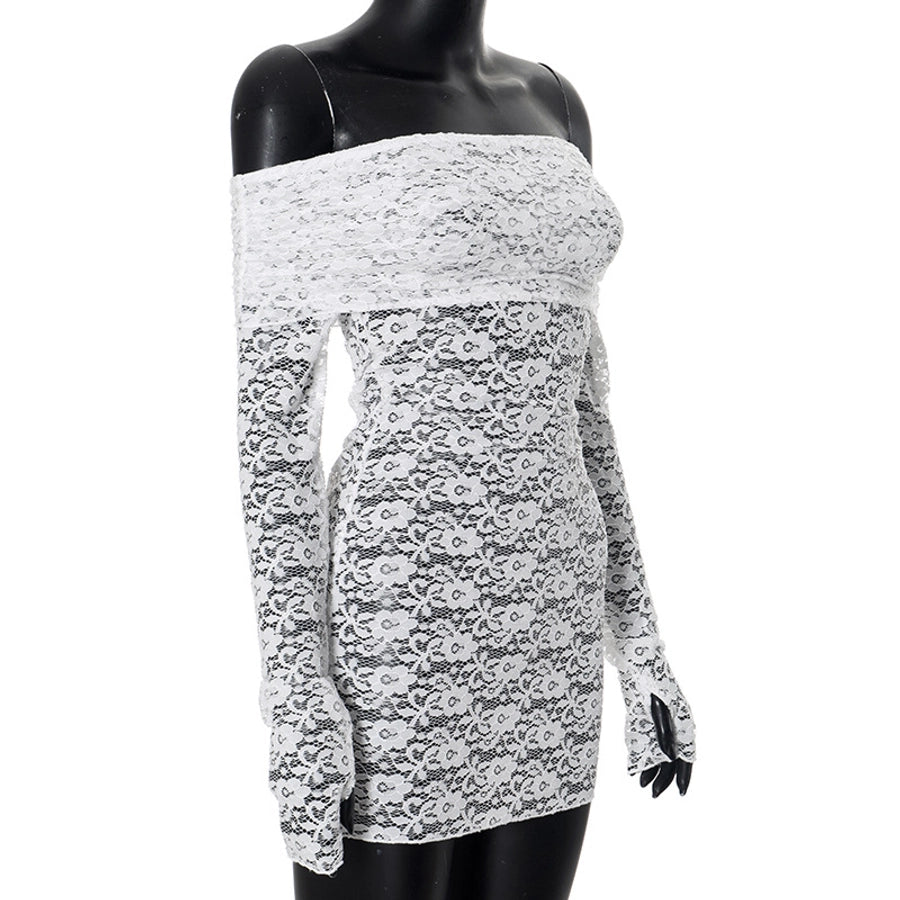 Women's Hip skirt Sexy Boat Neck Long Sleeve Solid Color Above Knee Masquerade