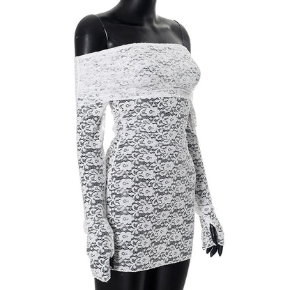 Women's Hip skirt Sexy Boat Neck Long Sleeve Solid Color Above Knee Masquerade