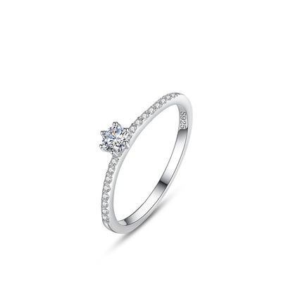 s925 Sterling Silver Ring Women's Korean Jewelry Simple Single Diamond Micro-inlaid Ring Small Fresh Closed Ring Live Explosions