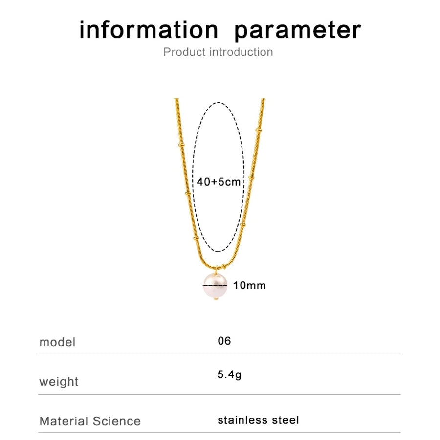 Jewelry IG Style Simple Style Round 304 Stainless Steel Pearl 18K Gold Plated Plating Inlay Pendant Necklace