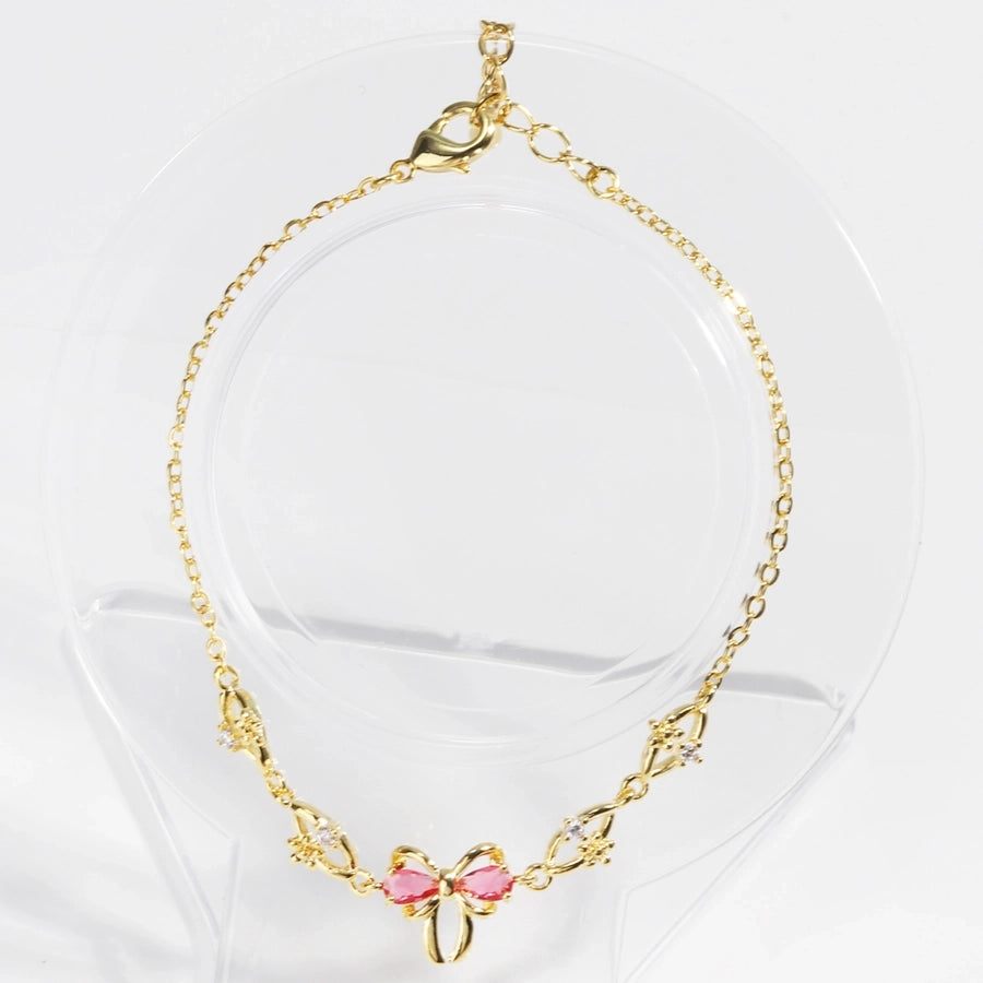 Jewelry Cute Sweet Simple Style Bow Knot Copper Zircon 18K Gold Plated White Gold Plated Bracelets