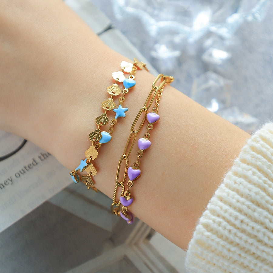 Modern Style Sweet Simple Style Star Heart Shape Shell 304 Stainless Steel 14K Gold Plated Paperclip Chain Bracelets In Bulk Stainless Steel Bracelets