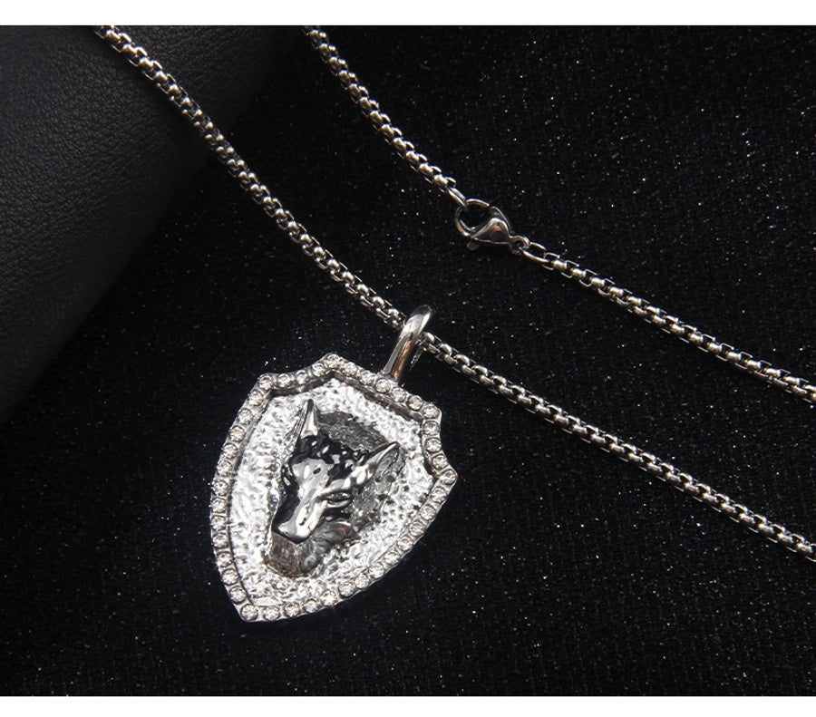 Hip-Hop Geometric Lion Wolf 201 Stainless Steel Alloy Inlay Rhinestones Unisex Pendant Necklace