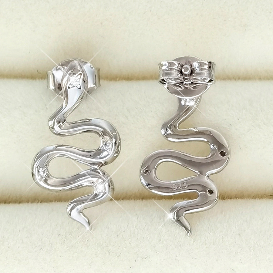White Gold Plated Sterling Silver Zircon Animal Snake Earrings