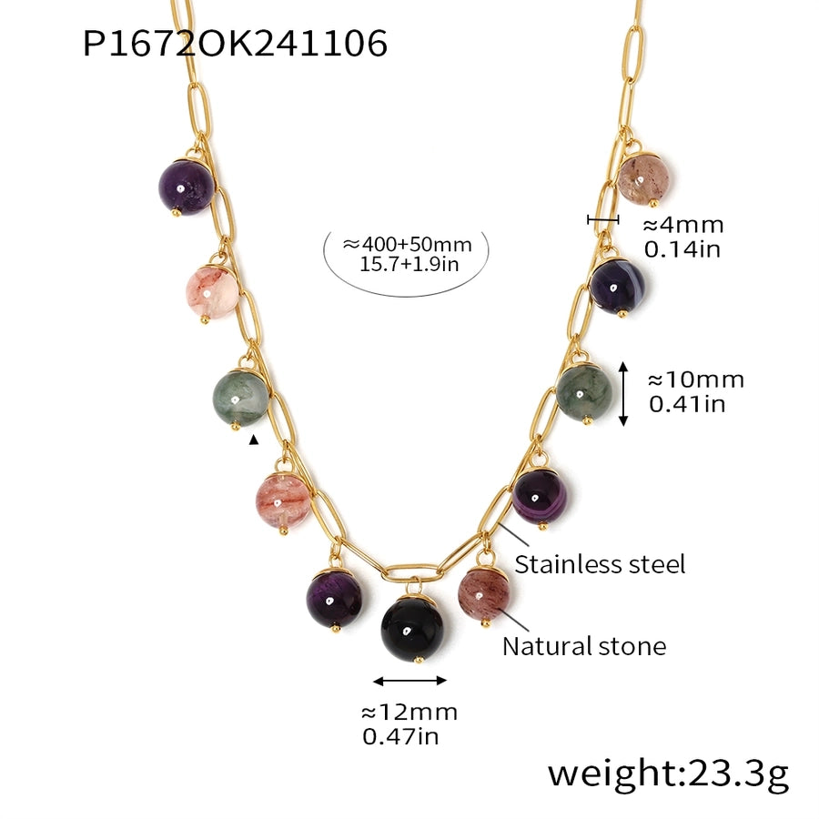 Jewelry Elegant Round 304 Stainless Steel Natural Stone 18K Gold Plated Plating Inlay Pendant Necklace