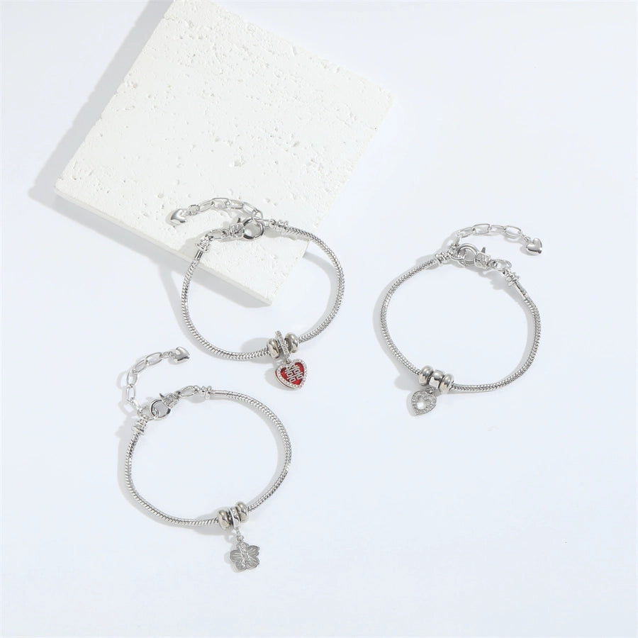 Jewelry Elegant Simple Style Commute Heart Shape Copper Zircon White Gold Plated Bracelets