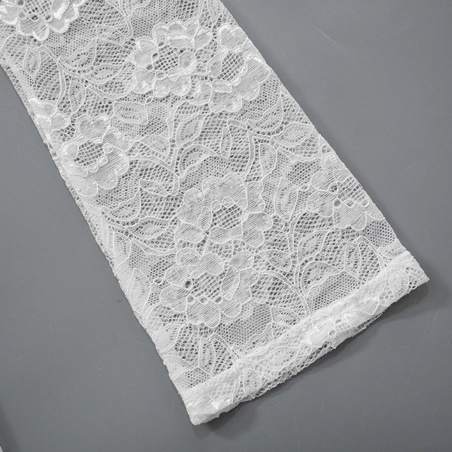 Women's A- Line Skirt Streetwear V Neck Lace Long Sleeve Solid Color Above Knee Daily