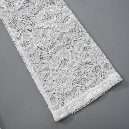 Women's A- Line Skirt Streetwear V Neck Lace Long Sleeve Solid Color Above Knee Daily