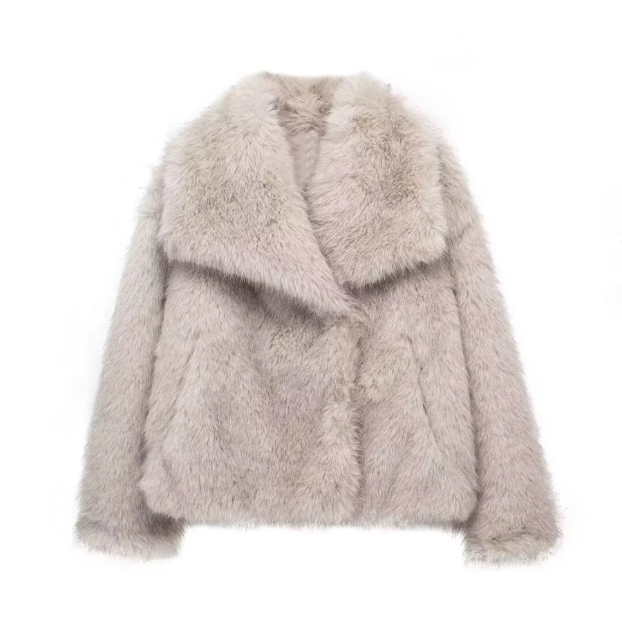 Women's Elegant Solid Color Coat Faux Fur Coat