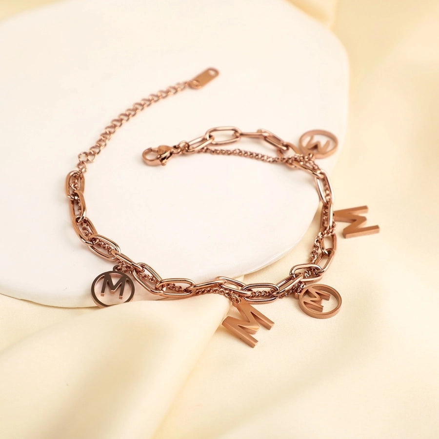 Simple Style Classic Style Cool Style Letter Lock 304 Stainless Steel Paperclip Chain Multi Charms Bracelet In Bulk Stainless Steel Bracelets