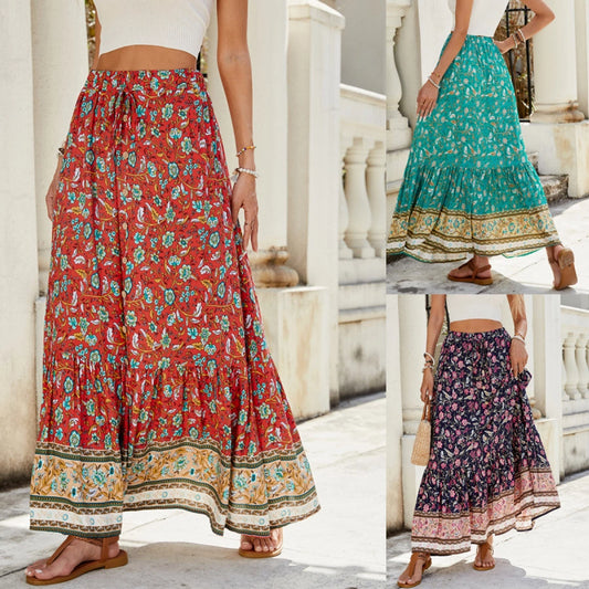 Summer Vacation Printing Polyester Maxi Long Dress Skirts