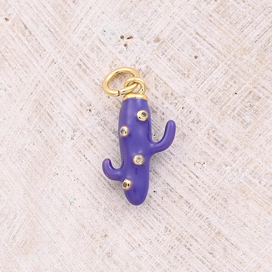 1 Pc/Package 16.5x9mm Hole 3~3.9mm Copper Zircon 18K Gold Plated Cactus Polished Pendant Jewelry Accessories