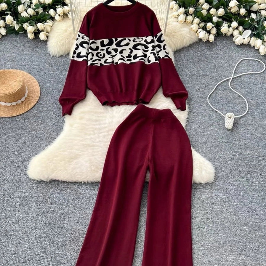 Daily Women's Casual Leopard Polyester Pants Sets Pants Sets