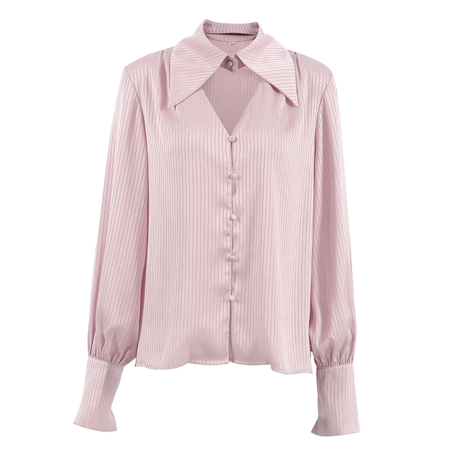 Women's Blouse Long Sleeve Blouses Hollow Out Elegant Stripe
