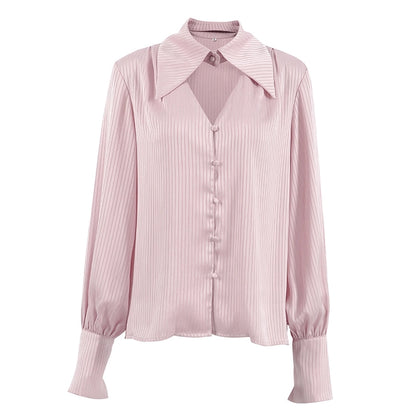 Women's Blouse Long Sleeve Blouses Hollow Out Elegant Stripe