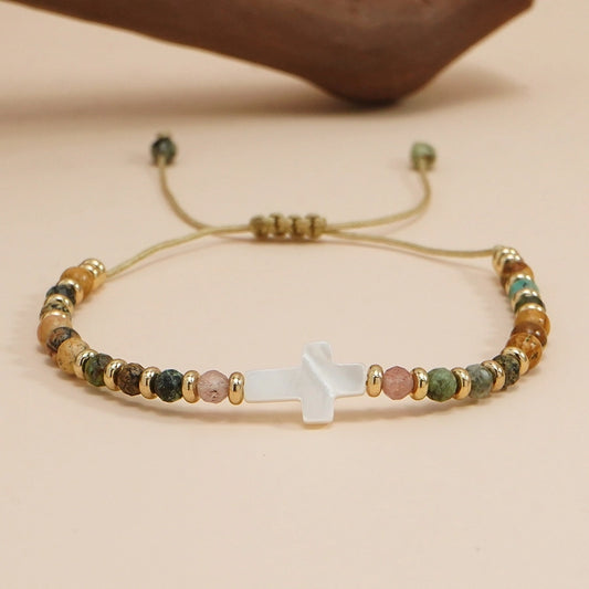 Bohemian Cross natural stone Shell  String Bracelets