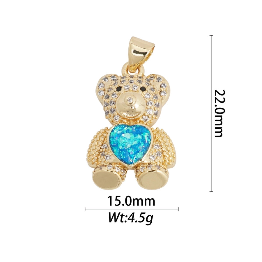 1 Piece Copper Zircon Hexagon Bear Planet Pendant