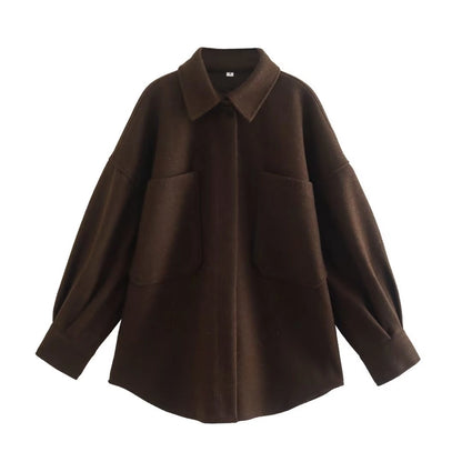 Women's Streetwear Solid Color Single Breasted Woolen Coat Woolen Coat