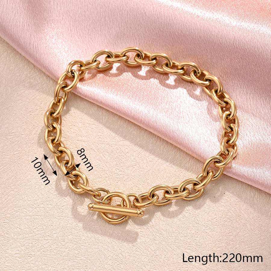 Hip-Hop Simple Style Streetwear Simple Solid Color 304 Stainless Steel 18K Gold Plated cable chain Bracelets In Bulk Stainless Steel Bracelets
