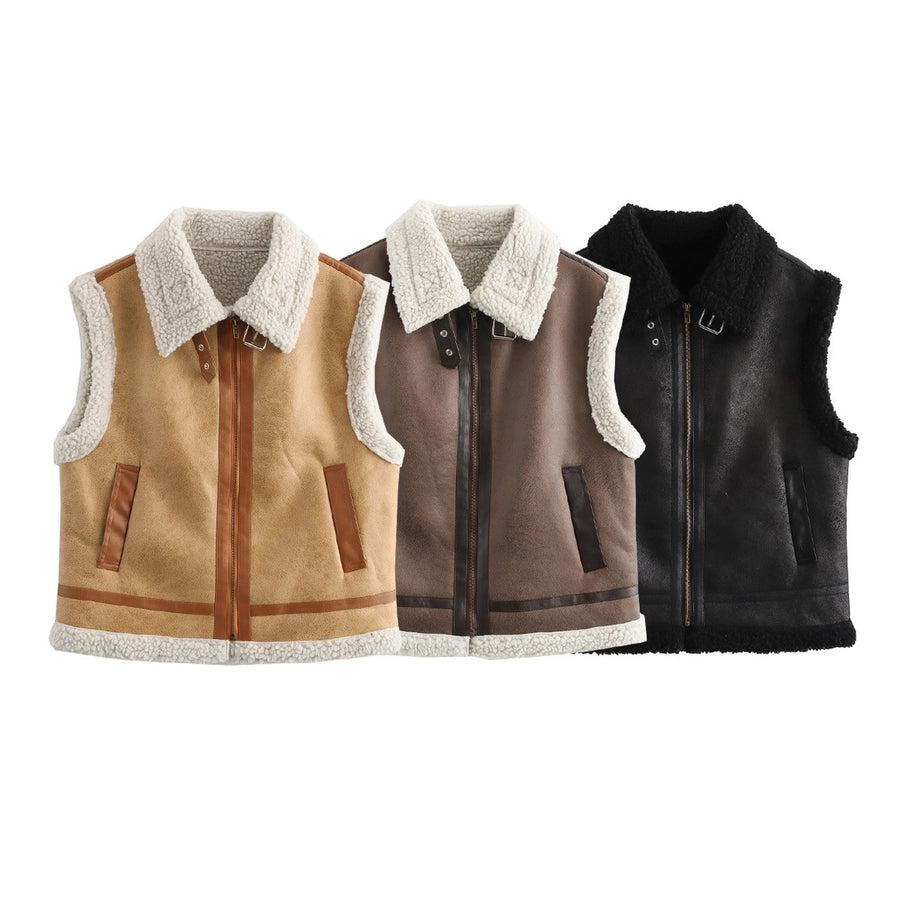Women's Vacation Simple Style Solid Color Zipper Vest Casual Jacket