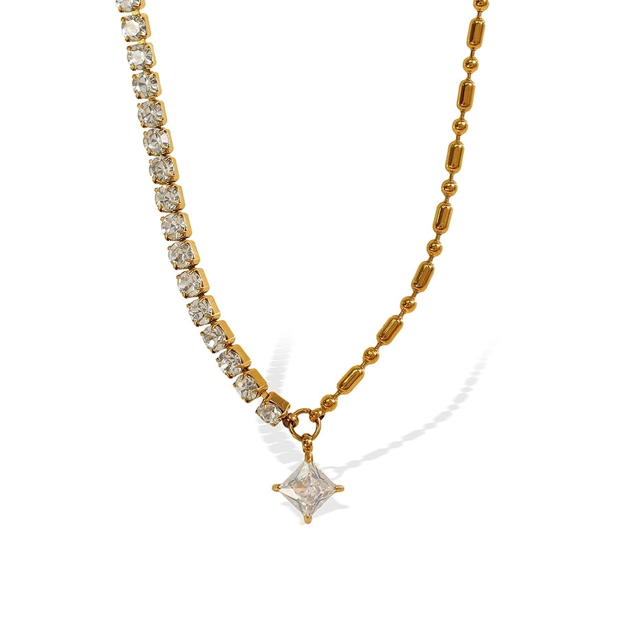 Jewelry Luxurious French Style Cool Style Asymmetrical 304 Stainless Steel Zircon 18K Gold Plated Polishing Plating Inlay Necklace