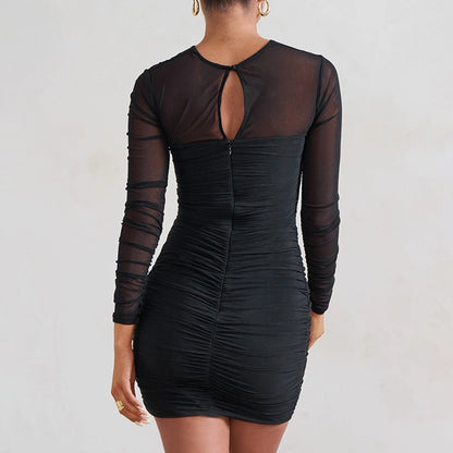 women's bodycon dress sexy long sleeve solid color short mini dress banquet