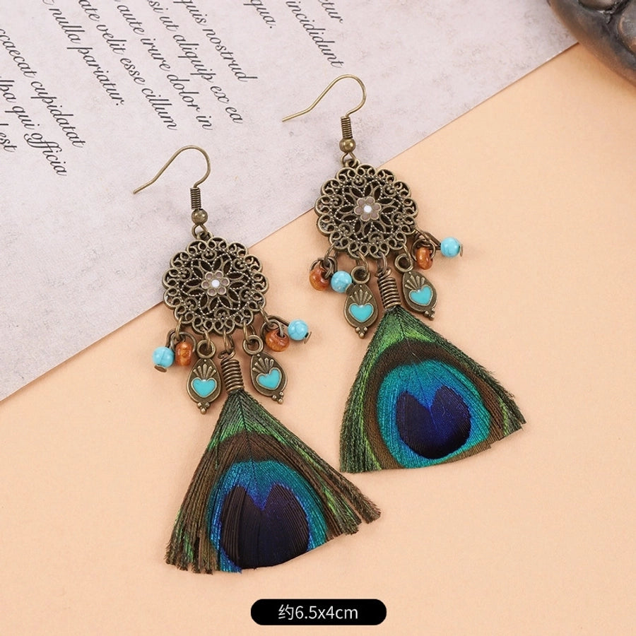 1 Pair Vintage Style Geometric Tassel Alloy Feather Drop Earrings