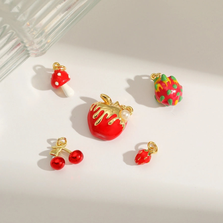1 Piece 8.8*5MM Hole 3~3.9mm Copper 18K Gold Plated Strawberry Mushroom Pendant Jewelry Accessories