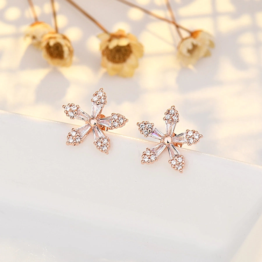 S925 Sterling Silver Needle Floret Zircon Earrings for Women Simple Small Cute Fresh Style Mori Style Sweet Elegant Earrings