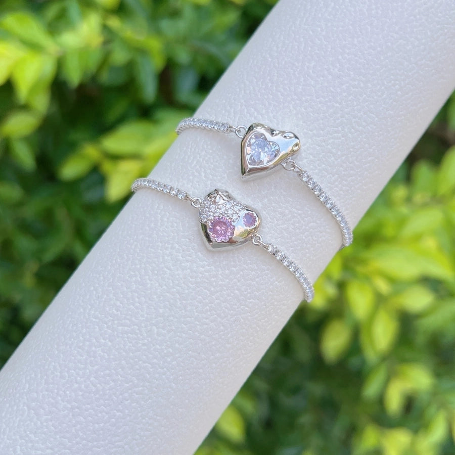 Copper Tennis Chain 18K Gold Plated Plating Inlay Heart Shape Zircon Bracelets