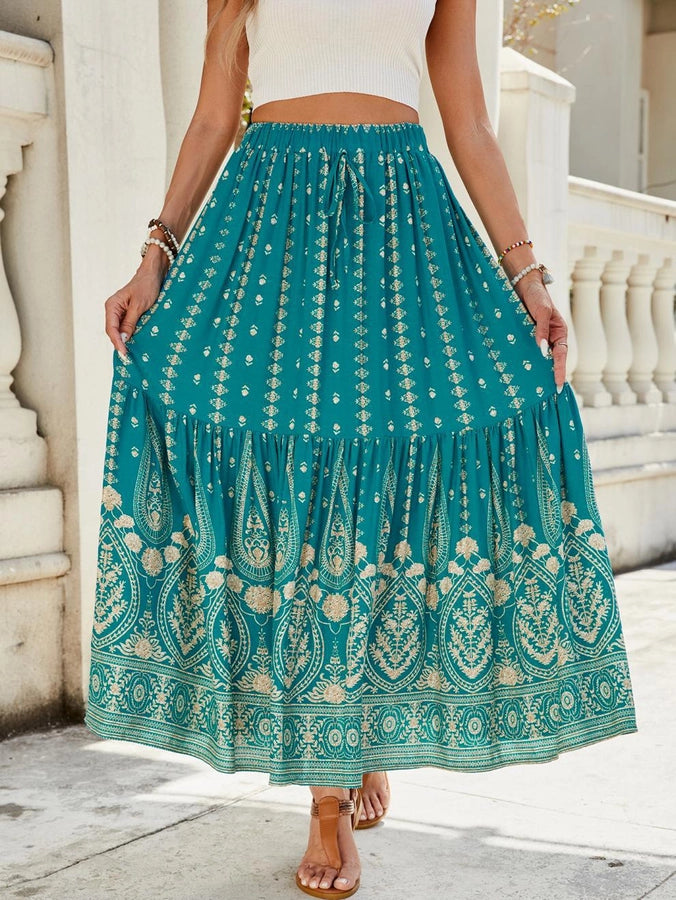 Summer Vacation Printing Polyester Maxi Long Dress Skirts