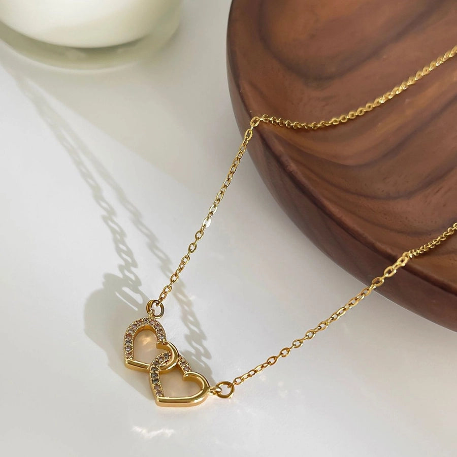 Jewelry Simple Style Heart Shape 316L Stainless Steel  18K Gold Plated Pendant Necklace