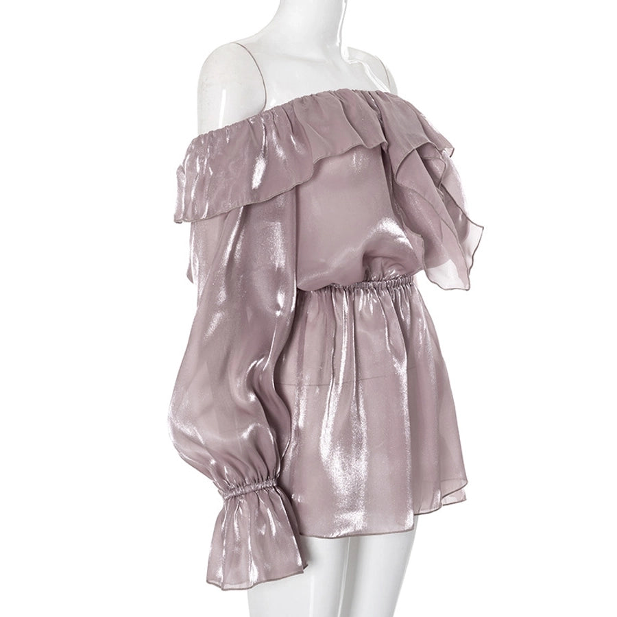 Women's Lotus Leaf Skirt Streetwear Boat Neck Long Sleeve Solid Color Above Knee Daily