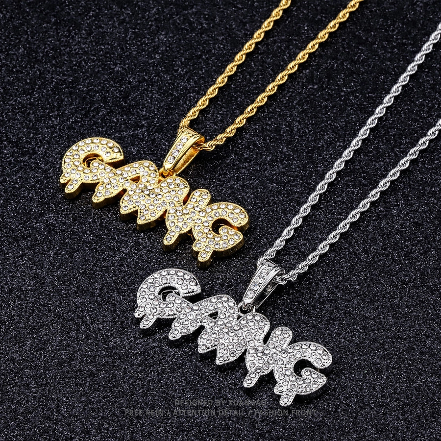 Hip-Hop Letter Rhinestones Alloy Twisted Rope Chain Pendant Necklaces