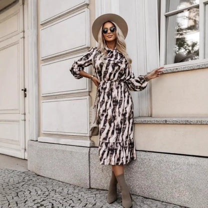 Women's Sheath Dress Streetwear Round Neck Long Sleeve Zebra Midi Dress Daily