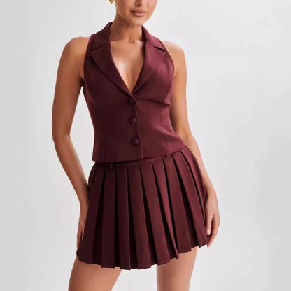 Daily Women's Casual Elegant Solid Color Polyester Pleated Skirt Sets Skirt Sets