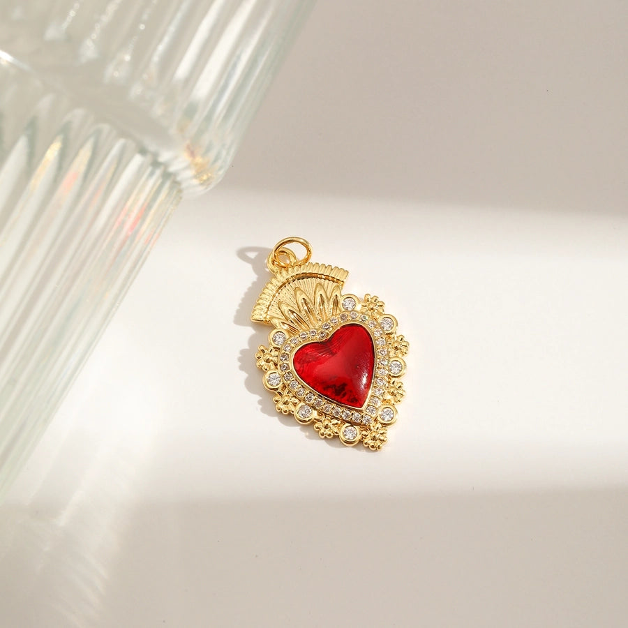 1 Piece 25.3*30.3MM Hole 3~3.9mm Copper 18K Gold Plated Heart Shape Pendant Jewelry Accessories