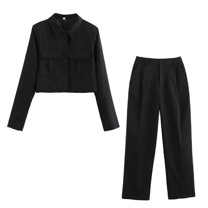 Daily Women's Casual Solid Color Polyester Pocket Pants Sets Pants Sets