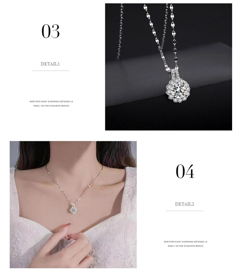 S925 Sterling Silver Light Luxury Moissanite Necklace Female TikTok Sunflower Clavicle Chain Niche Design