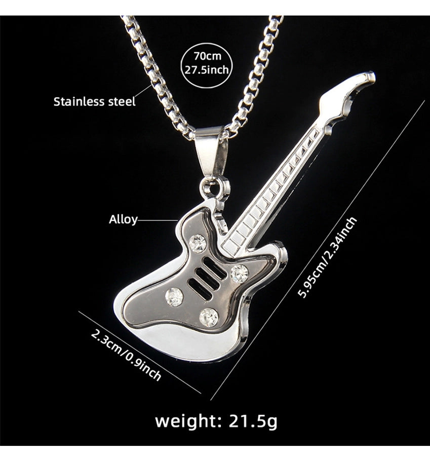 Rock Guitar 201 Stainless Steel Alloy Inlay Rhinestones Unisex Pendant Necklace