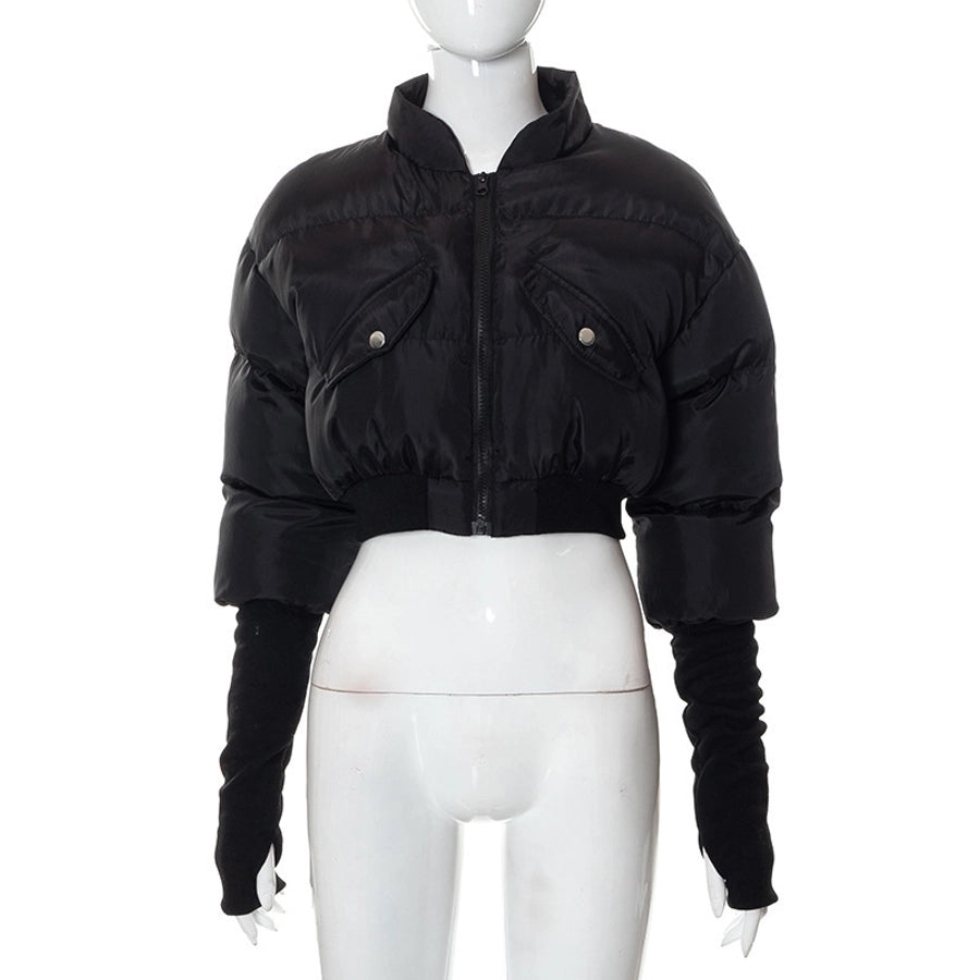Women's Streetwear Solid Color Zipper Coat cotton clothes