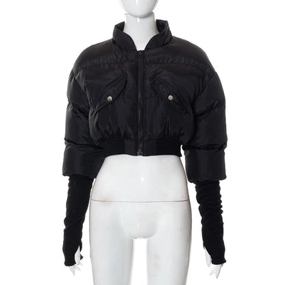 Women's Streetwear Solid Color Zipper Coat cotton clothes