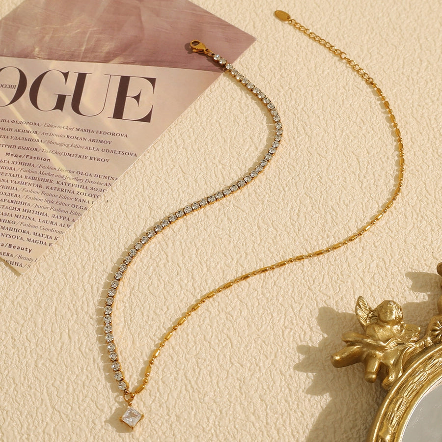 Jewelry Luxurious French Style Cool Style Asymmetrical 304 Stainless Steel Zircon 18K Gold Plated Polishing Plating Inlay Necklace