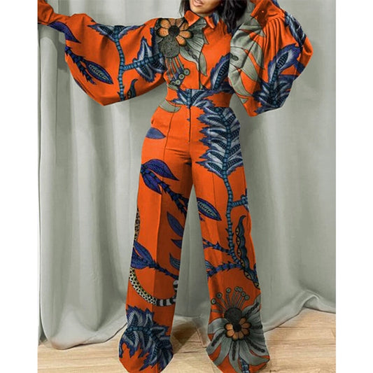 women's street casual printing full length printing jumpsuits