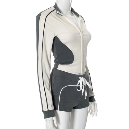 Daily Women's Streetwear Contrast Collar Spandex Polyester Twilled Satin Shorts Sets Shorts Sets