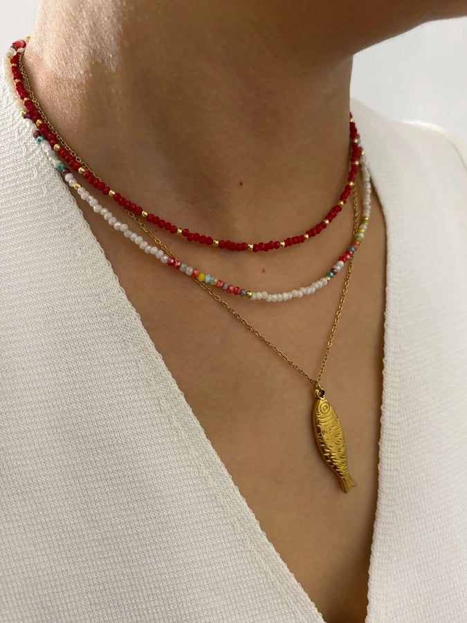 Casual Vintage Style Fish 18K Gold Plated 316L Stainless Steel  Arylic Beaded Chain Beaded Necklaces